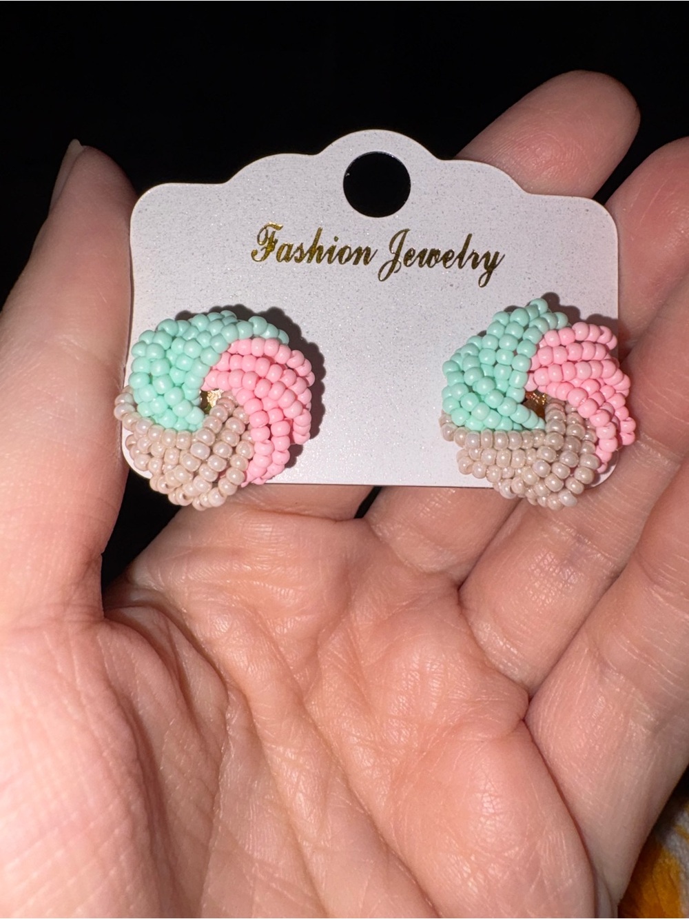Fashion Jewelry Pastel Beaded Knot Studs - Mint Green, Pink & Beige